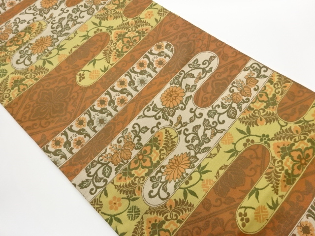 JAPANESE HIRAKI NAGOYA OBI / WOVEN FLOWER CREST